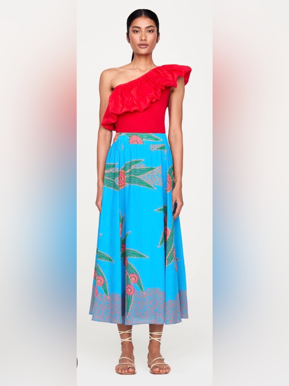 Marie Oliver Sasha Midi Skirt Blue Floral Silk XS